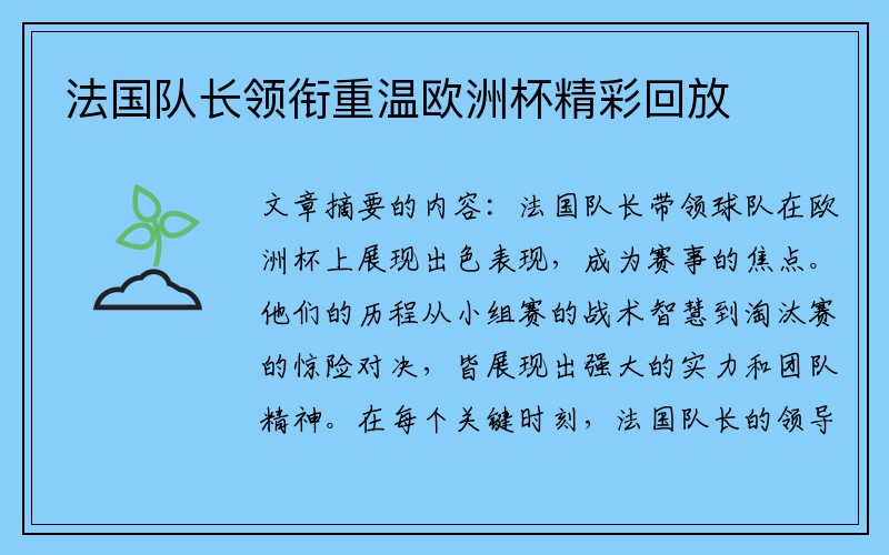 法国队长领衔重温欧洲杯精彩回放
