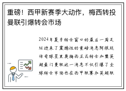 重磅!西甲新赛季大动作,梅西转投曼联引爆转会市场